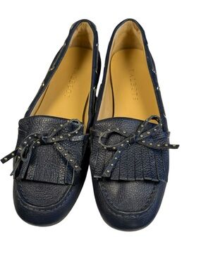 Talbots Everton Navy Pebble Leather Preppy Dark Academia Driving Moccasins 7M